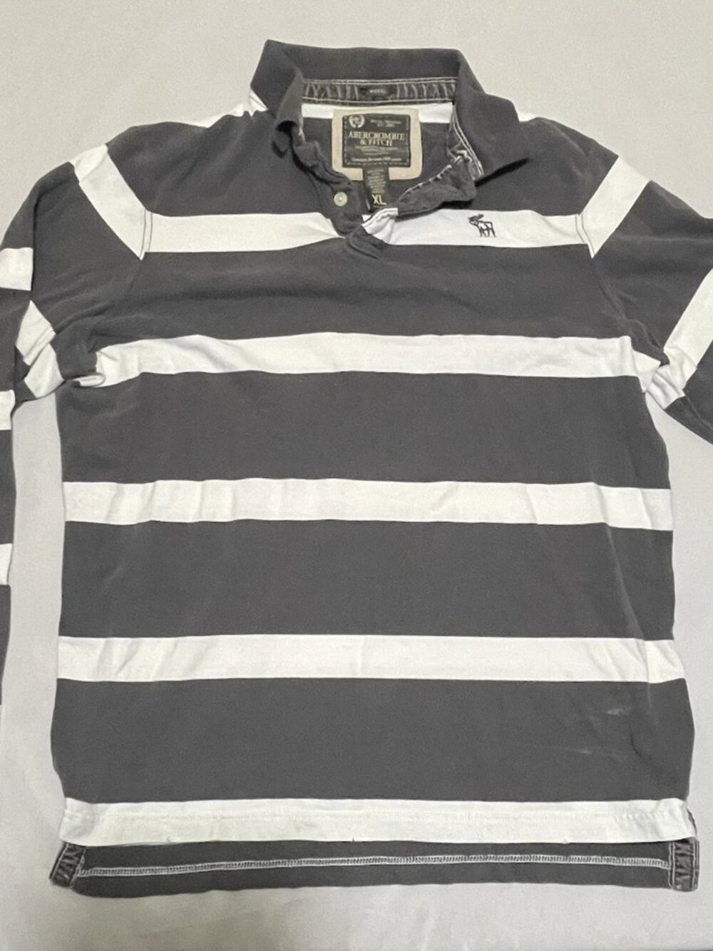 Abercrombie Fitch Muscle Fit Polo Shirt Striped Y2K Long Sleeve Mens XL VTG